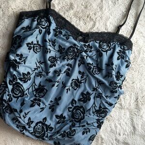 Blue Floral Lace Trim Camisole